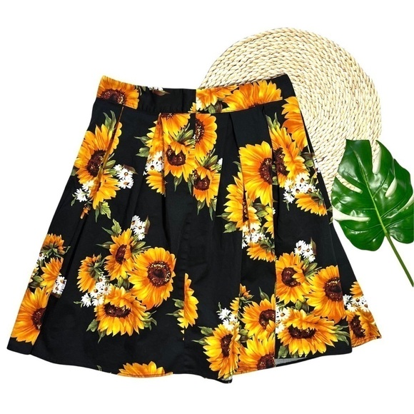 Vintage Handmade Artisan Sunflower Floral Knee Length Lightweight Skirt Large - Picture 1 of 16